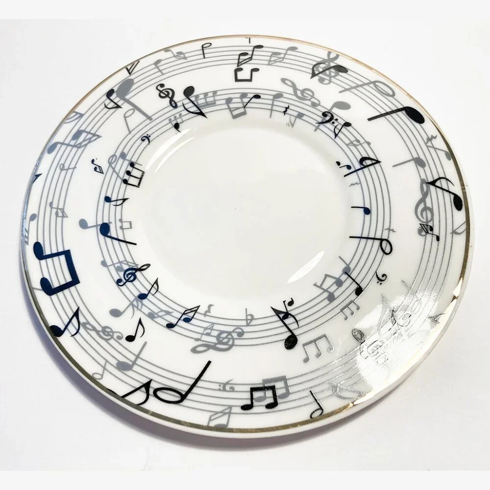 2 Sets of NEW Black & White Music Design Bone China 2-Piece Espresso Set w/Gol… - Picture 3 of 3